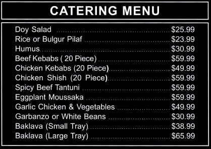 DOY Grill Catering Menu